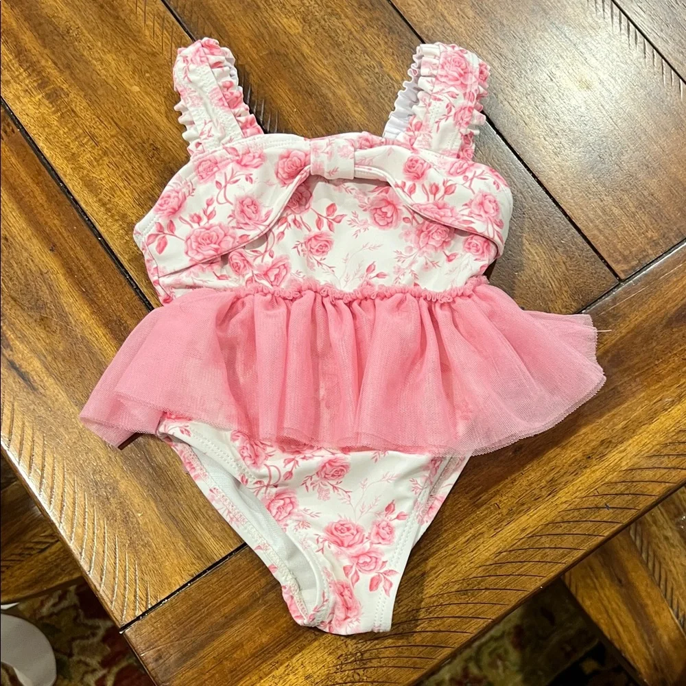 Floral Pink Tutu Swimsuit Catherine Malandrino 12M EUC girls